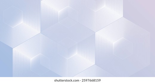 Modern hexagon lines on light mesh blue an pink background. Geometric stripe line art design for poster, brochure, cover, website, header, web banner, presentation illustration abstract modern design