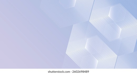 Modern hexagon lines on light mesh blue an pink background. Geometric stripe line art design abstract simple
