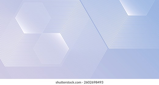 Modern hexagon lines on light mesh blue an pink background. Geometric stripe line art design