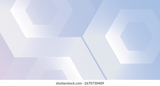 Modern hexagon lines on light mesh blue an pink background. Geometric stripe line art design for poster, brochure, cover, website, header, web banner, abstract