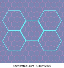 Modern hexagon lines, hexagon vector, Aqua menthe hexagon vector frame on top of hexagonal vector background, grey, pink backdrop. Vector template for social media