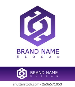 Modern hexagon logo with interlocking shapes forming an abstract "S" or "G", in a gradient purple tone. Ideal for tech, digital, or innovative brand identities	