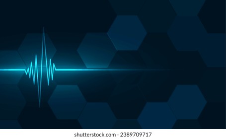 modern hexagon pattern geometric backdrop with shiny cardio line vector