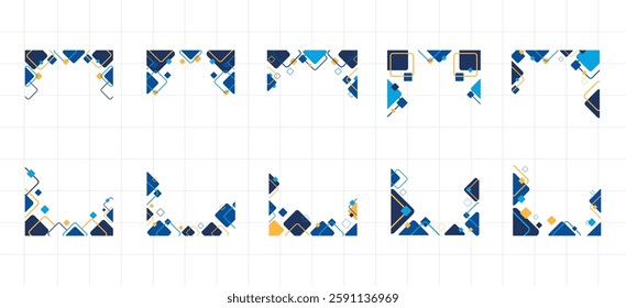 Modern Hexagon Shape Border and Corner Frame Vector Set Collection. Decorative Elements Corners, Borders, and Frames. Geometric Shape for Banners, Certificates, Invitations, and Covers Design