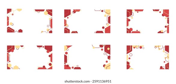 Modern Hexagon Shape Footer, Border and Corner Frame Vector Set Collection. Decorative Elements Corners, Borders, and Frames. Geometric Shape for Banners, Certificates, Invitations, and Covers Design