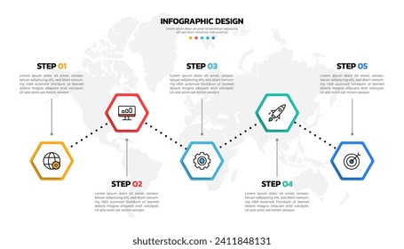 Modern hexagon shape infographic vector with 5 step icons