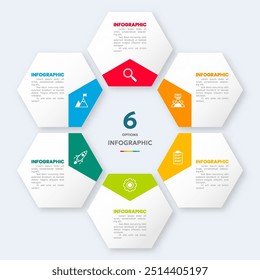Modern hexagon shape infographic vector with 6 step icons