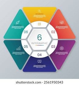 Modern hexagon shape infographic vector with 6 step icons