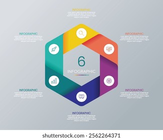 Modern hexagon shape infographic vector with 6 step icons