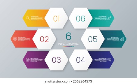 Modern hexagon shape infographic vector with 6 step icons