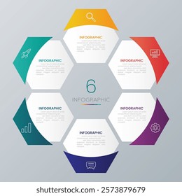 Modern hexagon shape infographic vector with 6 step icons