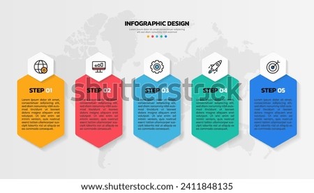 Modern hexagon shape infographic vector with 5 step icons