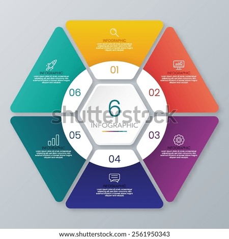 Modern hexagon shape infographic vector with 6 step icons