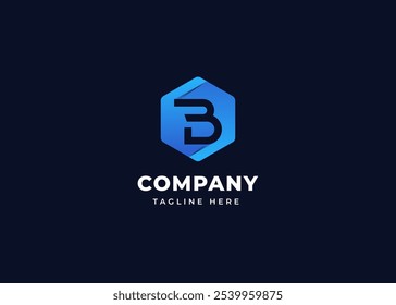 Forma hexagonal moderna en el concepto de diseño de logotipo letra B. Letra inicial B con diseño de logotipo de forma hexagonal. Símbolo geométrico hexagonal para la identidad empresarial Corporativa. Ilustración del logotipo del Vector del alfabeto