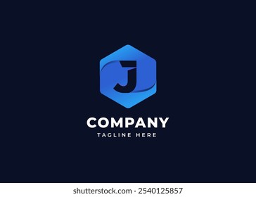 Forma hexagonal moderna en el concepto de diseño del logotipo de la letra J. Letra inicial J con diseño de logotipo de forma hexagonal. Símbolo geométrico hexagonal para la identidad empresarial Corporativa. Ilustración del logotipo del Vector del alfabeto