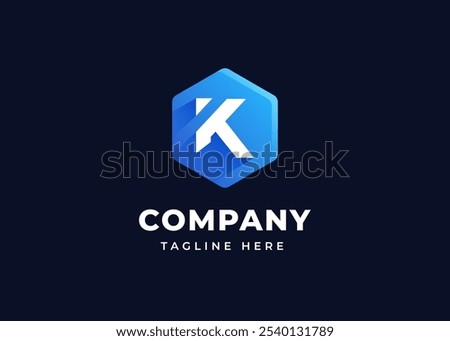 Modern Hexagon Shape on Letter K Logo Design Concept. Initial Letter K with Hexagon Shape Logo Design. Hexagon Geometric Symbol for Corporate Business Identity. Alphabet Vector Logo Illustration