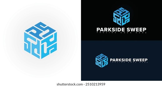 Modern hexagon vector initial letter PS or SP in blue color isolated on multiple background colors. The logo is suitable for parking lot sweeping company logo design inspiration templates.