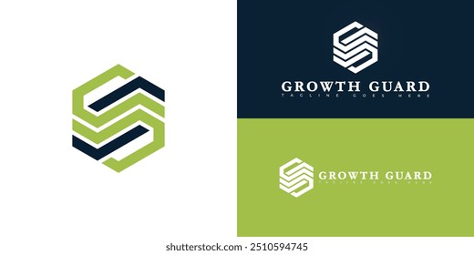 Logotipo de letra inicial G o GG de Vector hexagonal moderno en color azul-verde aislado en múltiples colores de fondo. El logotipo es adecuado para la contabilidad y los servicios financieros de inspiración de diseño de logotipos