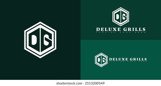 Modern hexagon vector initial letter DG or GD logo in white color isolated on multiple background colors. The logo is suitable for BBQ grill logo design inspiration templates.