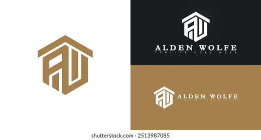 Modern hexagon vector initial letter AW or WA logo in gold color isolated on multiple background colors. The logo is suitable for attorney and law firm logo design inspiration templates.