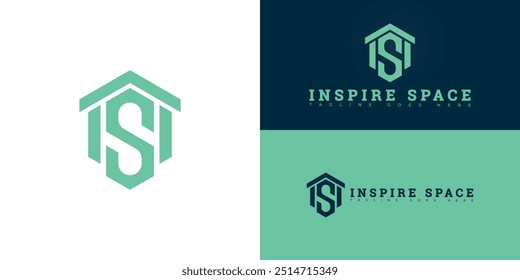 Modern hexagon vector initial letter IS or SI logo in green color isolated on multiple background colors. The logo is suitable for property investment company logo design inspiration templates.