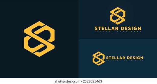 Modern hexagon vector initial letter SD or DS logo in yellow color isolated on multiple background colors. The logo is suitable for website design service logo design inspiration templates.