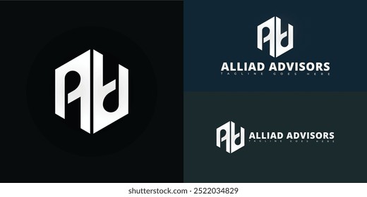 Modern hexagon vector initial letter A or AA logo in white color isolated on multiple background colors. The logo is suitable for accounting and bookkeeping service logo design inspiration templates.