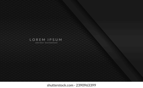 Modern hexagonal black material texture background overlaid with black paper