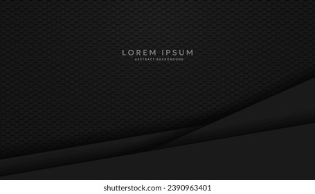 Modern hexagonal black material texture background overlaid with black paper