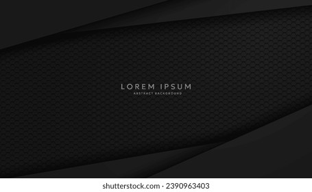 Modern hexagonal black material texture background overlaid with black paper