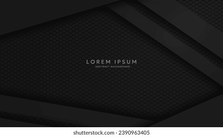 Modern hexagonal black material texture background overlaid with black paper