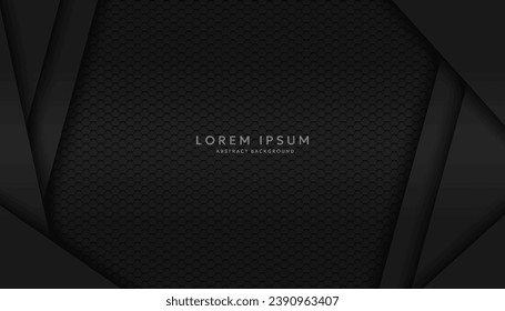 Modern hexagonal black material texture background overlaid with black paper