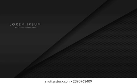 Modern hexagonal black material texture background overlaid with black paper