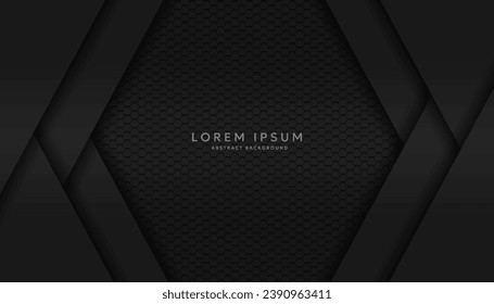 Modern hexagonal black material texture background overlaid with black paper