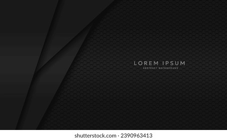 Modern hexagonal black material texture background overlaid with black paper