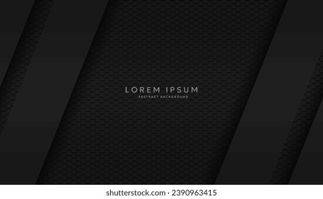 Modern hexagonal black material texture background overlaid with black paper