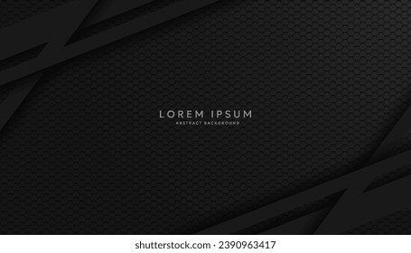 Modern hexagonal black material texture background overlaid with black paper