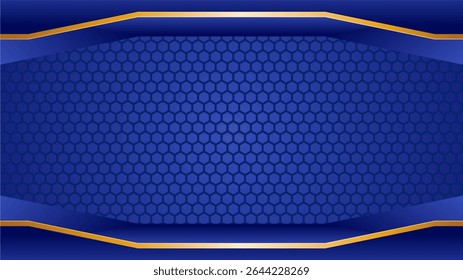 Modern Hexagonal Blue and Gold Background Design. Geometric abstract background with hexagons. Honeycomb, science and technology vector illustration