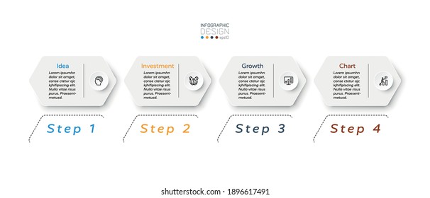 Modern hexagonal design 4 steps to show results and place work or report results for business, marketing or organization. vector infographic.