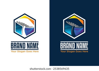 moderne sechseckige Pilz Vektorgrafik Logo-Design