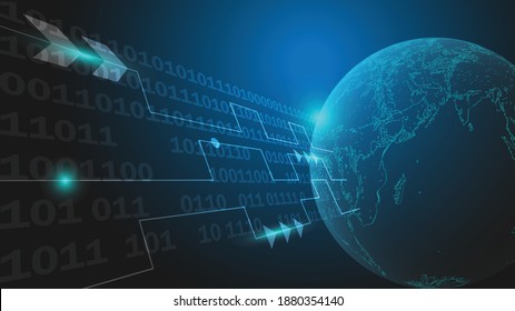 Modern hi tech computer graphic design, binary code with global and line data transfer, Technology background