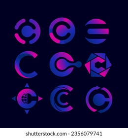 logotipo C de la letra moderna y del conjunto de alta tecnología, vector
