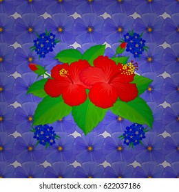 Modern hibiscus flower pattern with royal hibiscus. Colored orient pattern on a white background. Seamless floral ornament.