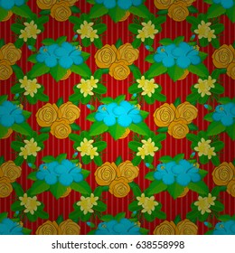 Modern hibiscus flower pattern with royal hibiscus. Colored orient pattern on a red background. Seamless floral ornament.