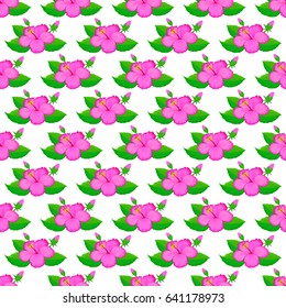 Modern hibiscus flower pattern with royal hibiscus. Colored orient pattern on a white background. Seamless floral ornament.