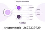 Modern hierarchical organizational chart with connected rectangular elements. Concept of company structure visualization. Flat infographic design template. Simple vector illustration for presentation.