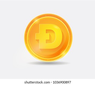Modern High Detail Dogercoin Gold Crypto Currency Coin Logo Illustration