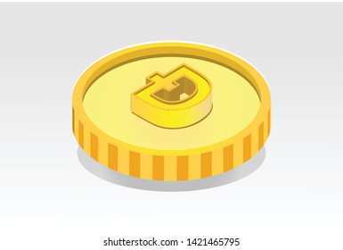 Modern High Detail Dogercoin Gold Token Crypto Currency Coin Logo Illustration - Vector