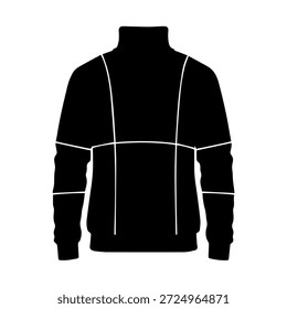 Boceto técnico moderno del suéter del cuello alto, Plantilla superior negra de Techwear con los acentos lineales de la costura