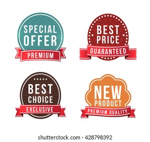 Modern High Quality Label with Ribbons on White Background. Vector Isolated Illustration.